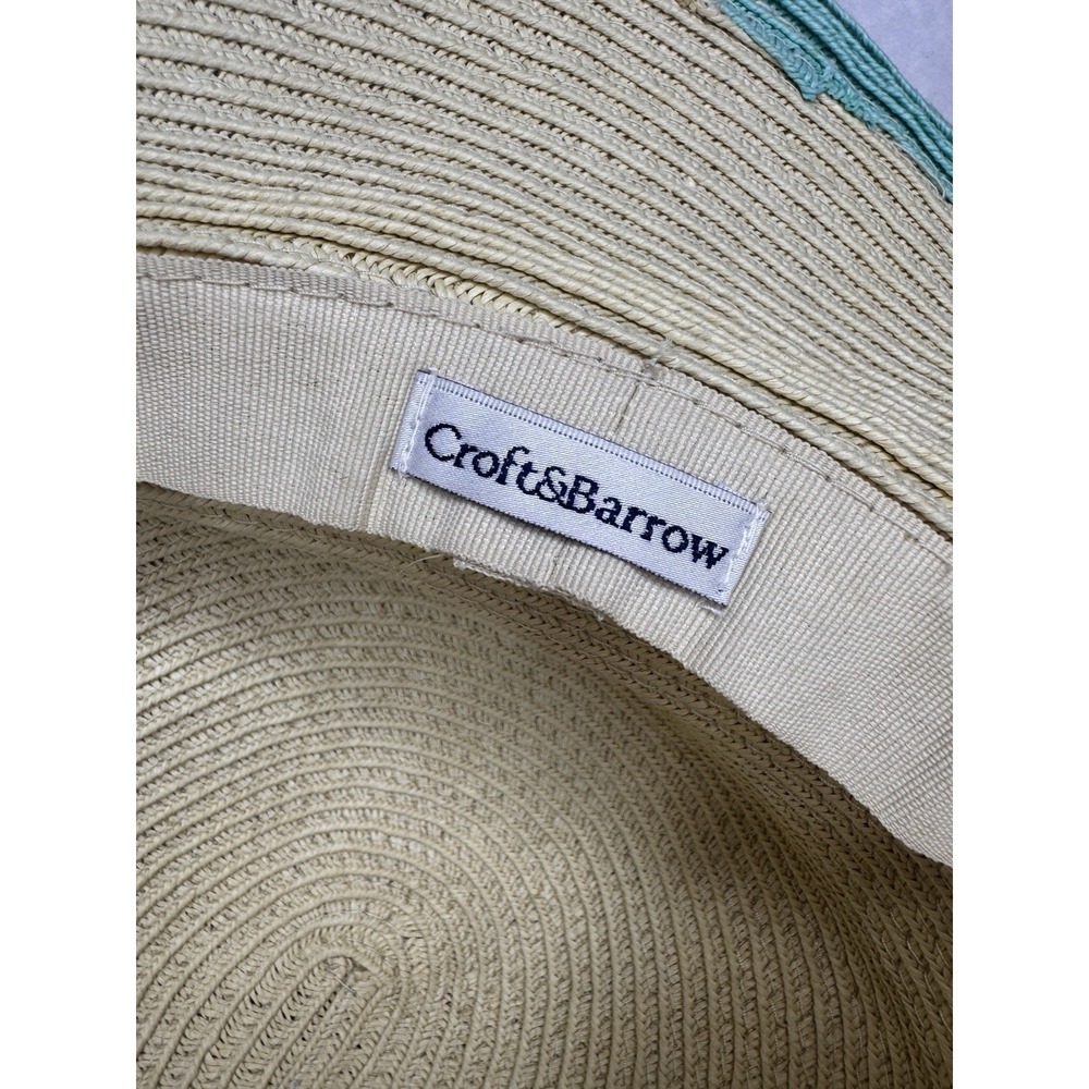 Croft & Barrow‎ Wide Brim Sun Hat Floppy Beige Aqua Trim One Size Summer Boho - Picture 5 of 5